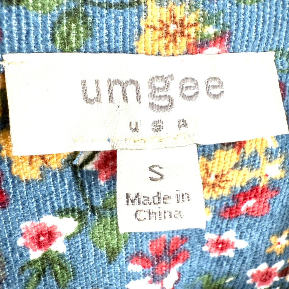 UMGEE Sz Small Floral Corduroy Dress Long Sleeve Fall Winter Autumn Artsy Blue - Picture 2 of 9